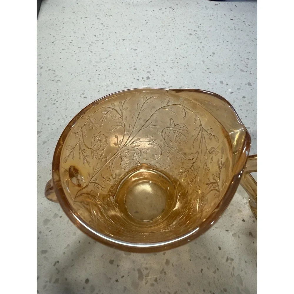 Jeannette Floragold Carnival Creamer Sugar & Lid Mid Century Depression Glass
